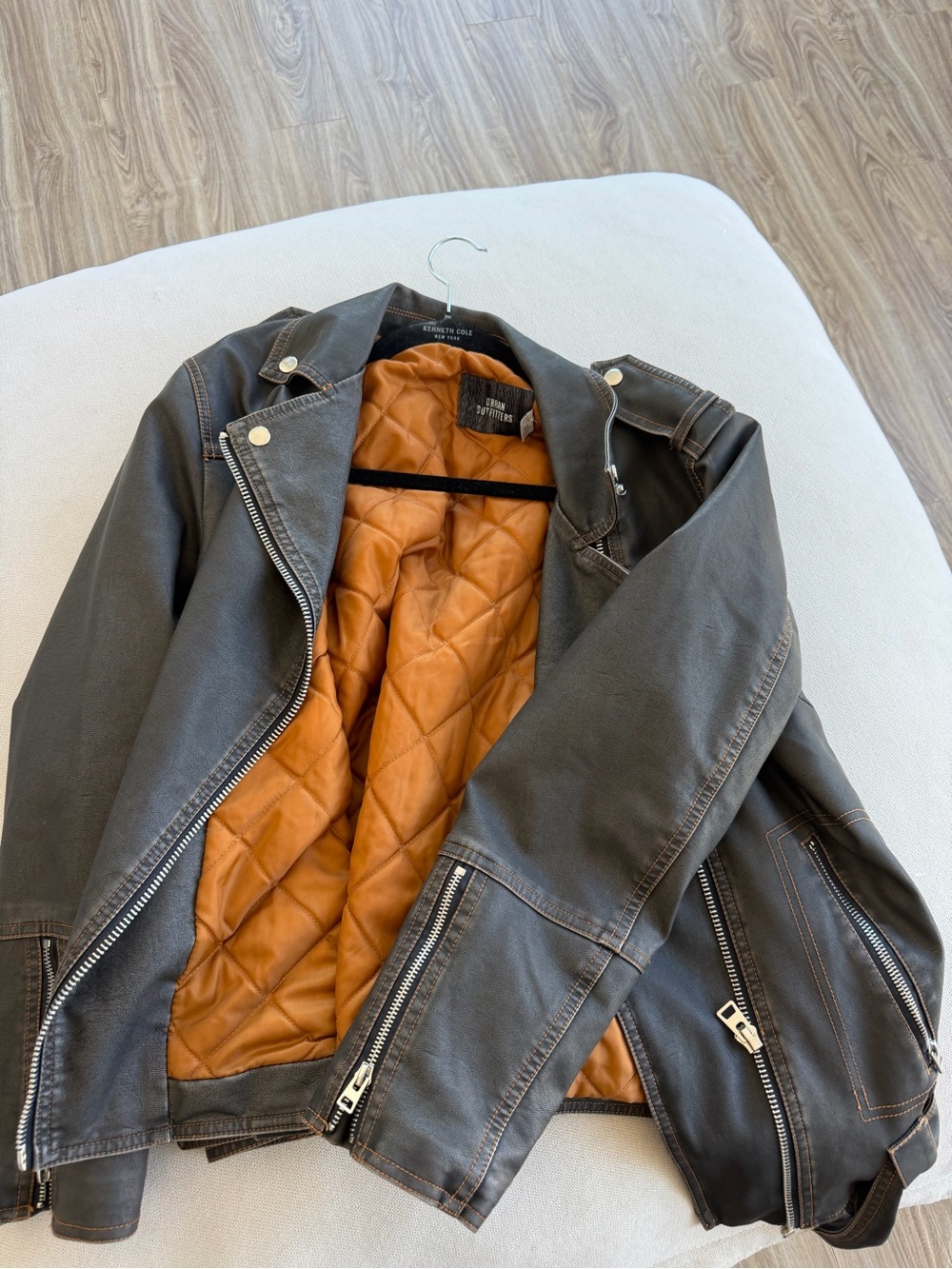 NEW never worn, Quilt-Lined women’s Moto Jacket in Charcoal with Rust Lining